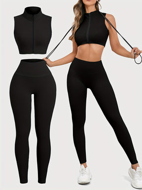 Conjunto Top com Zíper e Legging Empina Bumbum Modern Alana