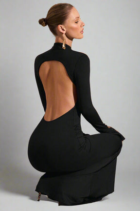 Vestido Longo Costas Aberta Manga Longa Modern Sylvie