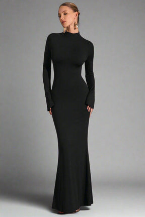 Vestido Longo Costas Aberta Manga Longa Modern Sylvie