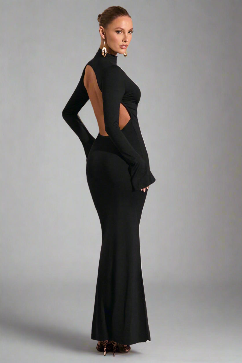 Vestido Longo Costas Aberta Manga Longa Modern Sylvie