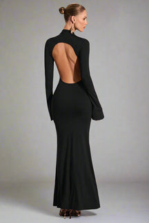 Vestido Longo Costas Aberta Manga Longa Modern Sylvie