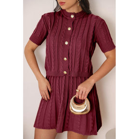 Conjunto Tricot Saia Curta e Blusa Meia Manga com Botões Modern Lívia