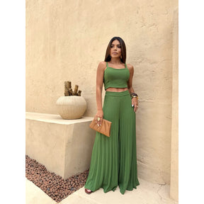 Conjunto Cropped e Calça Pantalona Plissada Modern Evelyn