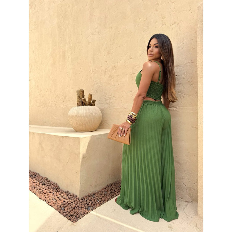 Conjunto Cropped e Calça Pantalona Plissada Modern Evelyn