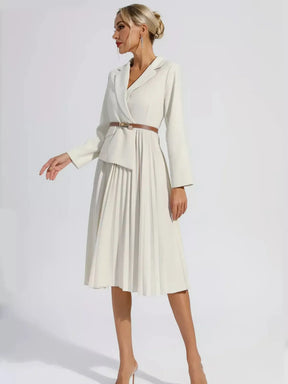 Vestido Midi Alfaiataria Plissado com Cinto Modern Yara