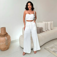 Conjunto Cropped e Calça Pantalona Cintura Alta Modern Stella