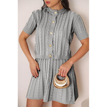 Conjunto Tricot Saia Curta e Blusa Meia Manga com Botões Modern Lívia