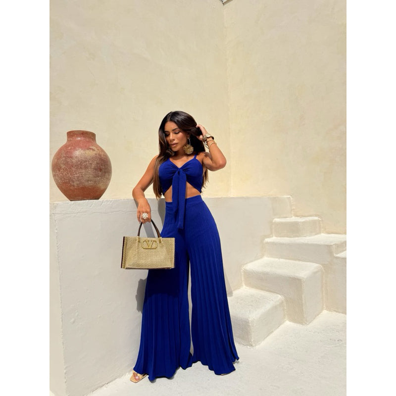 Conjunto Cropped e Calça Pantalona Plissada Modern Evelyn