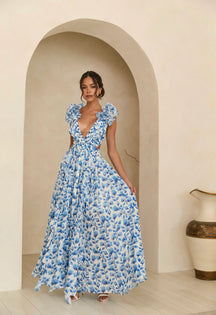 Vestido Longo com Babados no Ombro Modern Dalila