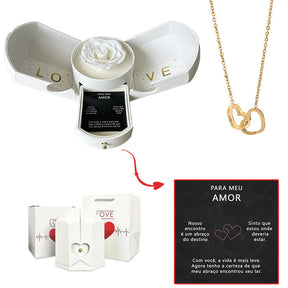 Caixa com Rosa Eterna & Colar Coração Personalizado