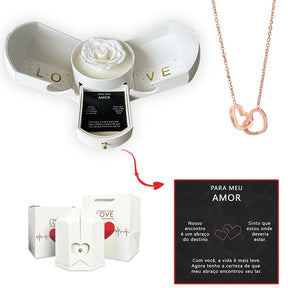 Caixa com Rosa Eterna & Colar Coração Personalizado