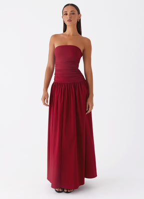 Vestido Sem Alças Elegante Modern Merlot