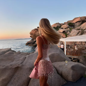 Conjunto Cetim e Paetê Rosa Modern Santorini