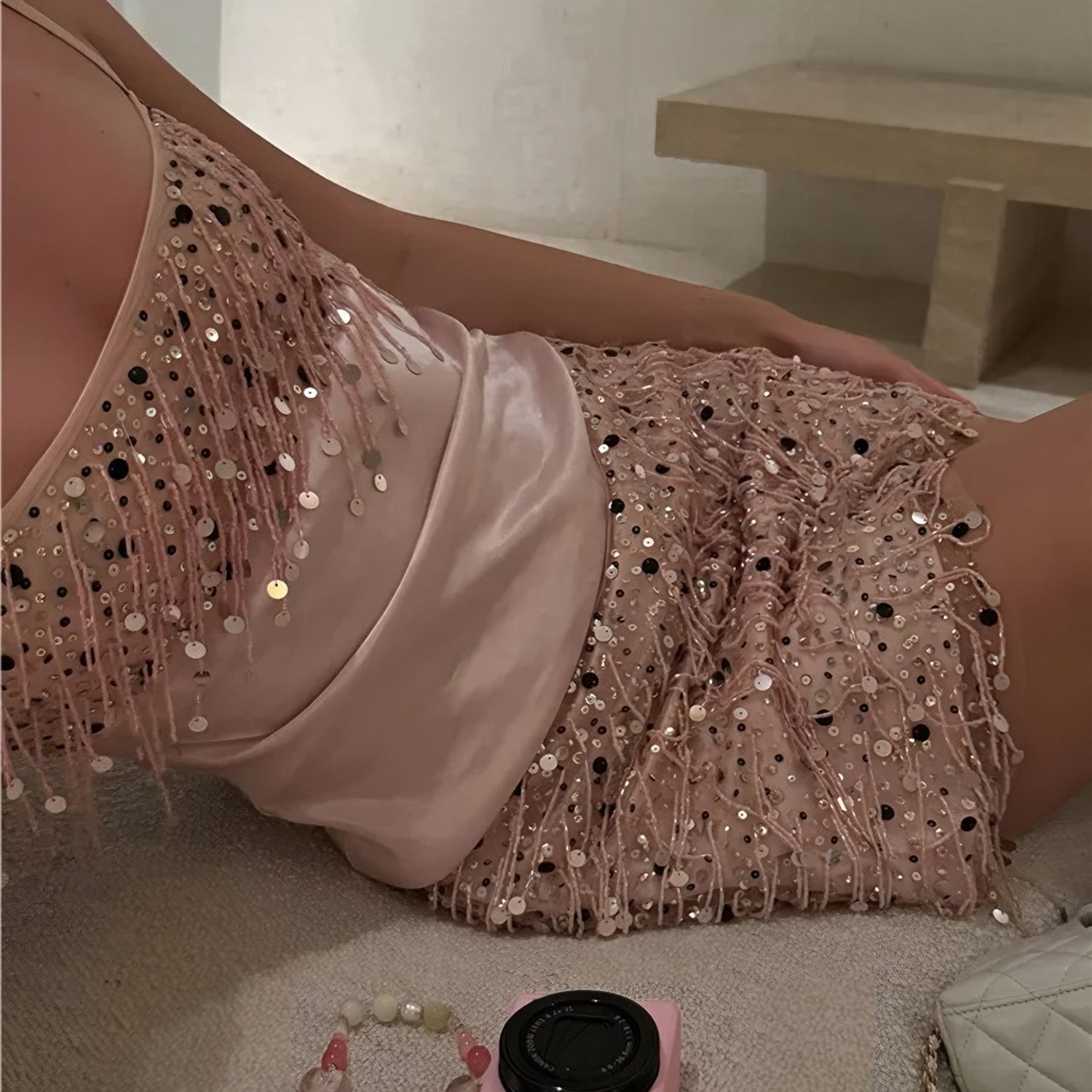 Conjunto Cetim e Paetê Rosa Modern Santorini