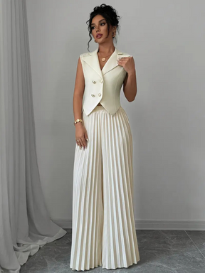 Conjunto Feminino Blazer Alfaiataria e Calça Pantalona Plissada Modern Aura