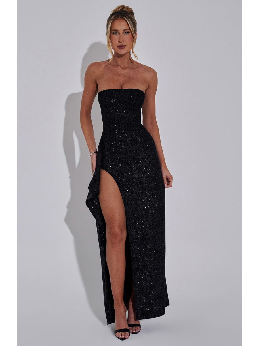 Vestido Longo de Brilho Com Fenda Modern Paola