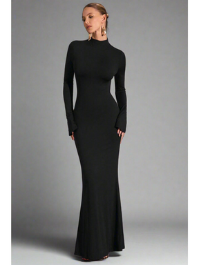 Vestido Longo Costas Aberta Manga Longa Modern Sylvie