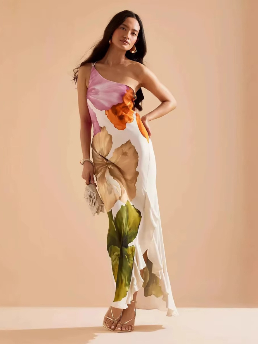 Vestido Longo Assimétrico Floral Modern Duna