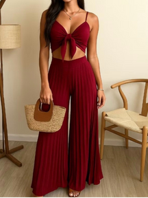 Conjunto Cropped e Calça Pantalona Plissada Modern Evelyn