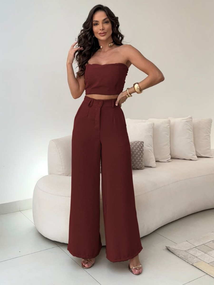 Conjunto Cropped e Calça Pantalona Cintura Alta Modern Stella