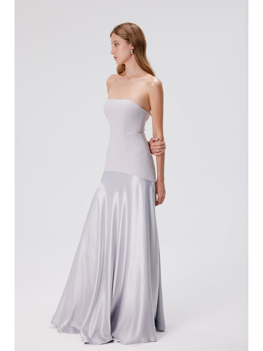 Vestido Longo Sem Alças Saia em Cetim Modern Elysia