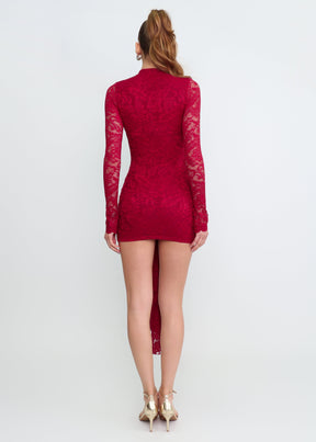 Vestido Manga Longa Rendado com Forro e Amarração Frontal Modern Seraphine