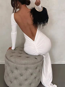 Vestido Manga Longa Costas Aberta Empina Bumbum Modern Natalie