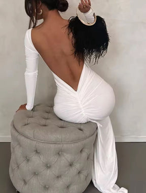 Vestido Manga Longa Costas Aberta Empina Bumbum Modern Natalie