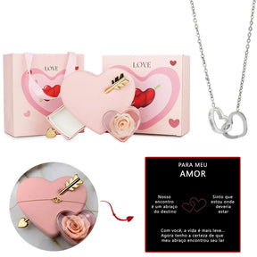 Caixa Cupido Apaixonado com Rosa Eterna & Colar Personalizado