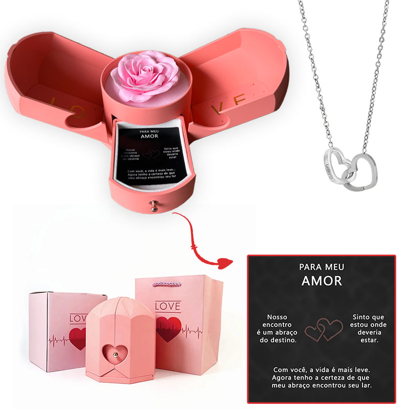 Caixa com Rosa Eterna & Colar Coração Personalizado