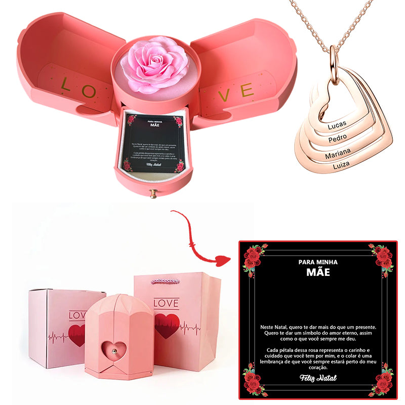 Caixa com Rosa Eterna & Colar Coração Personalizado - Para Minha Mãe