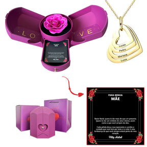 Caixa com Rosa Eterna & Colar Coração Personalizado - Para Minha Mãe