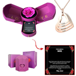 Caixa com Rosa Eterna & Colar Coração Personalizado - Para Minha Mãe