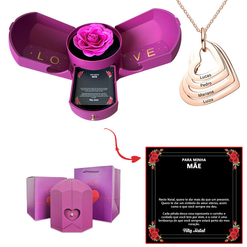 Caixa com Rosa Eterna & Colar Coração Personalizado - Para Minha Mãe