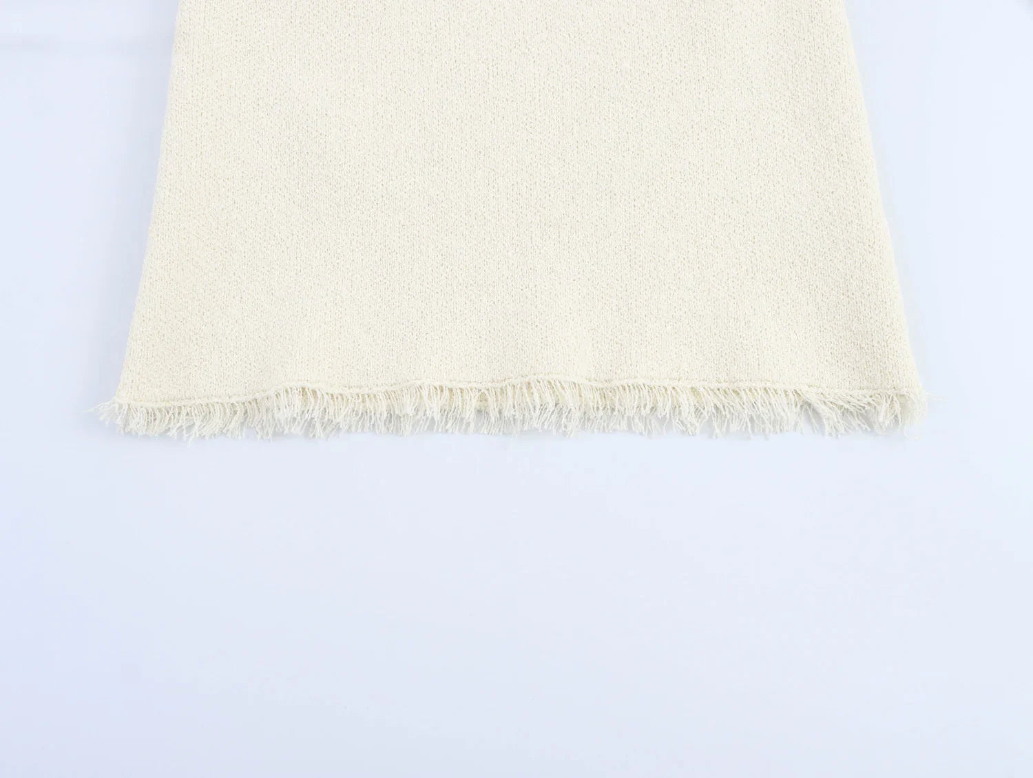 Conjunto Tricô Blusa Manga Curta e Saia Curta Modern Safira