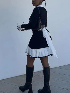 Vestido Curto Manga Longa com Botões Modern Grace