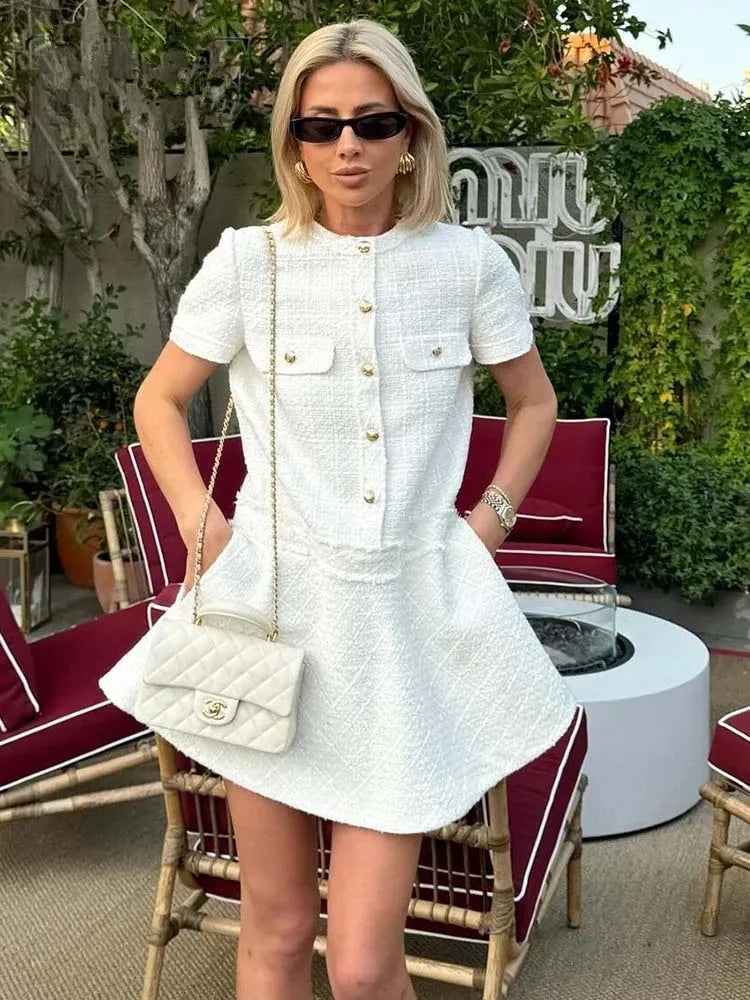 Vestido Curto Tricô com Botões Modern Celeste