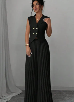 Conjunto Feminino Blazer Alfaiataria e Calça Pantalona Plissada Modern Aura