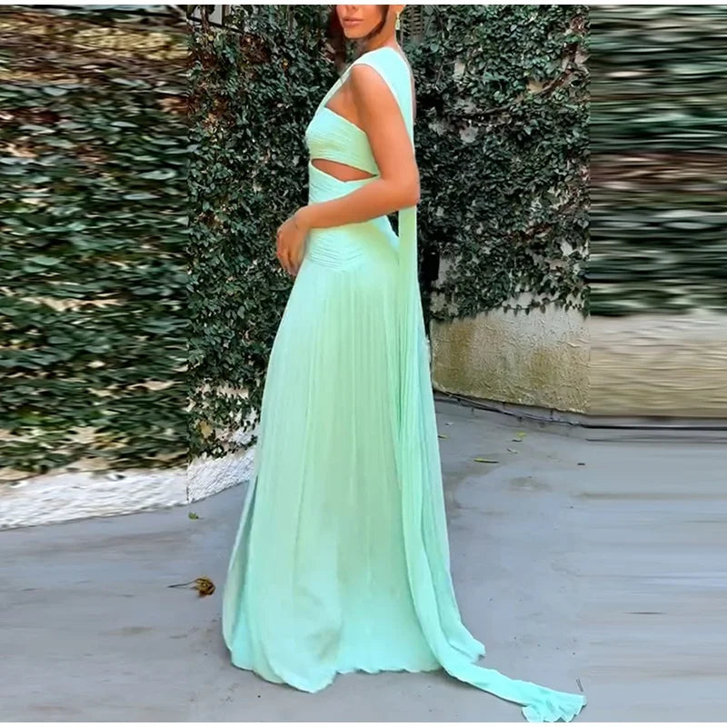 Vestido Longo Elegante Plissado Modern Eva