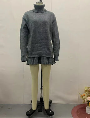 Conjunto Blusa Suéter Manga Comprida e Saia Curta Plissada Modern Marilyn