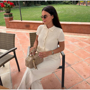 Conjunto Tricô Blusa e Saia com Franja Modern Clara