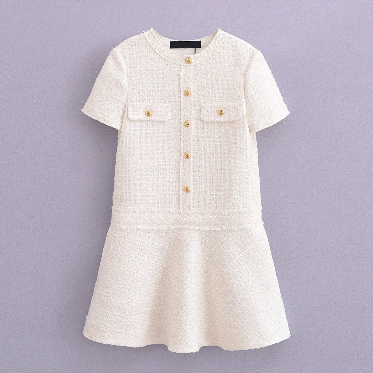 Vestido Curto Tricô com Botões Modern Celeste