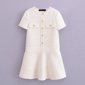 Vestido Curto Tricô com Botões Modern Celeste