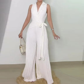 Macacão Longo Chiffon Plissado Pantalona com Cinto Modern Dilena