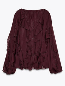 Blusa Manga Longa Chiffon Boho Chic Modern Royal