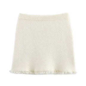 Conjunto Tricô Blusa Manga Curta e Saia Curta Modern Safira