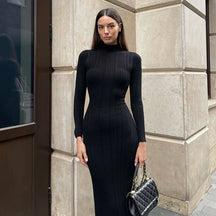 Vestido Midi Manga Longa Gola Alta Modern Amira