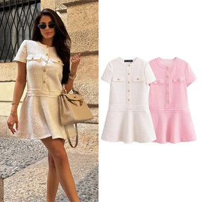 Vestido Curto Tricô com Botões Modern Celeste