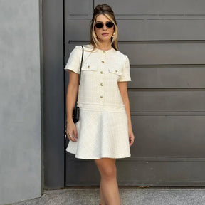 Vestido Curto Tricô com Botões Modern Celeste