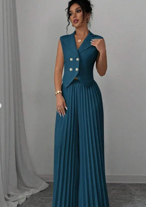 Conjunto Feminino Blazer Alfaiataria e Calça Pantalona Plissada Modern Aura